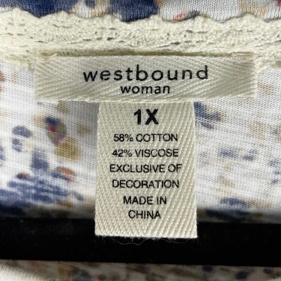 Westbound Woman, Size 1X, Light Beige & Muted Colors Batwing Tee, Flutter Sleeve - Picture 4 of 7